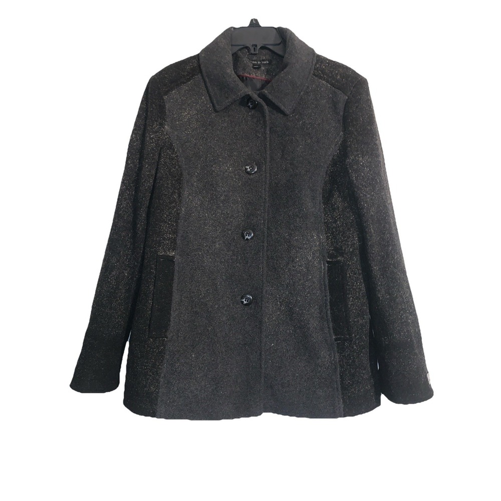 Preston & York Women L Merino Wool Single Breasted Gray 2 Tone Graphite 4 Button
